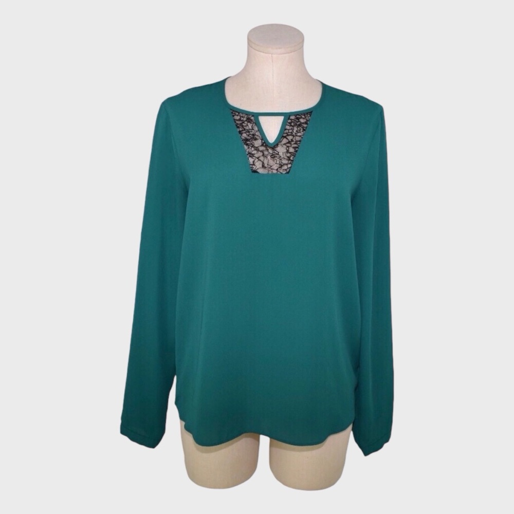Mossimo Sheer Long Sleeve Lace‎ Inset Blouse